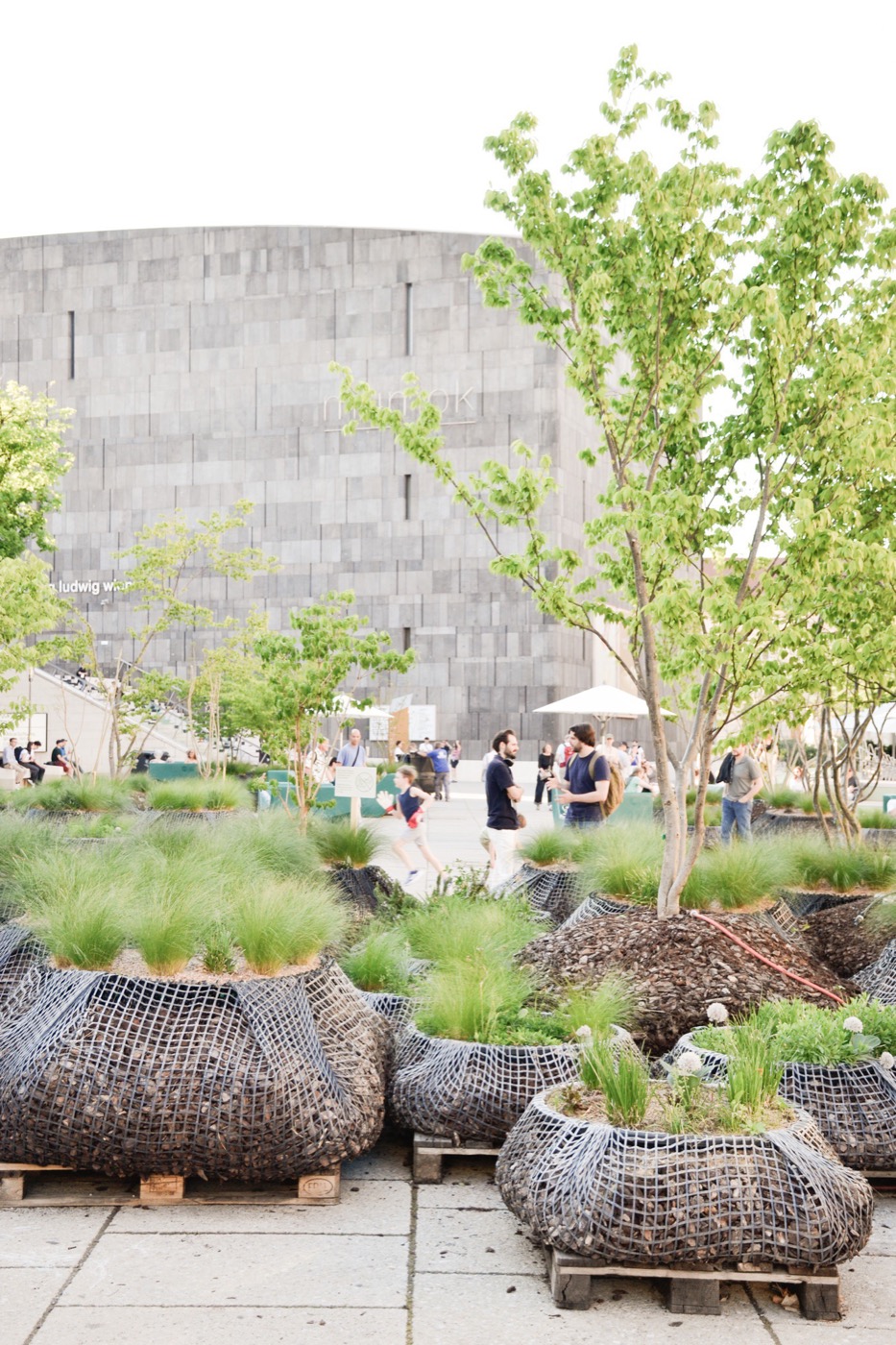 Concept visualization of movable planters and greenery introduced to the sealed market square